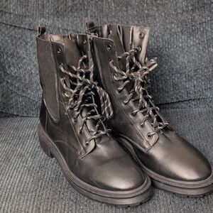Faryl by FarylRobin Black Leather Combat Boots Size 14